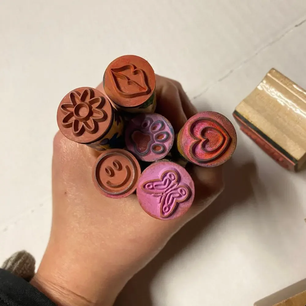 Bundle Lot of 15 Vintage Wood Stamps Heart Balloon Rainbow Butterfly Flower Bear